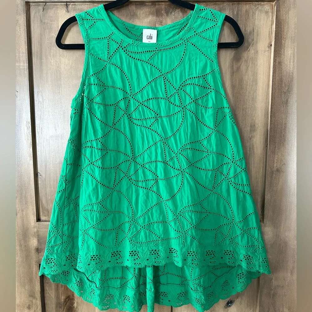 Cabi Gemma Eyelet Sleeveless top in Kelly green